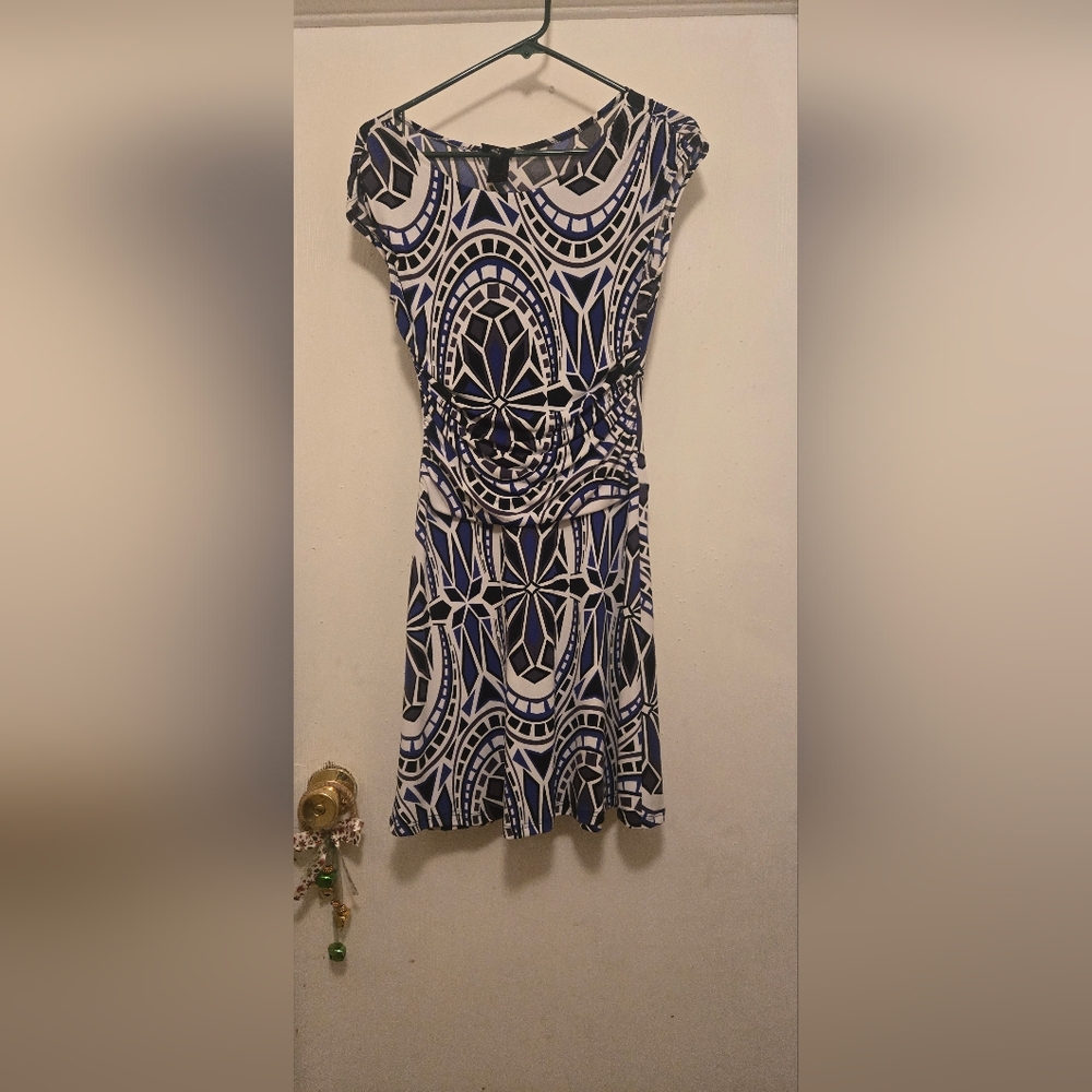 Enfocus Studio Navy and White Patterned Midi Dress